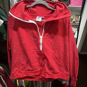 QUEEN OF SPARKLES Red Sequin Zip-Up pullover